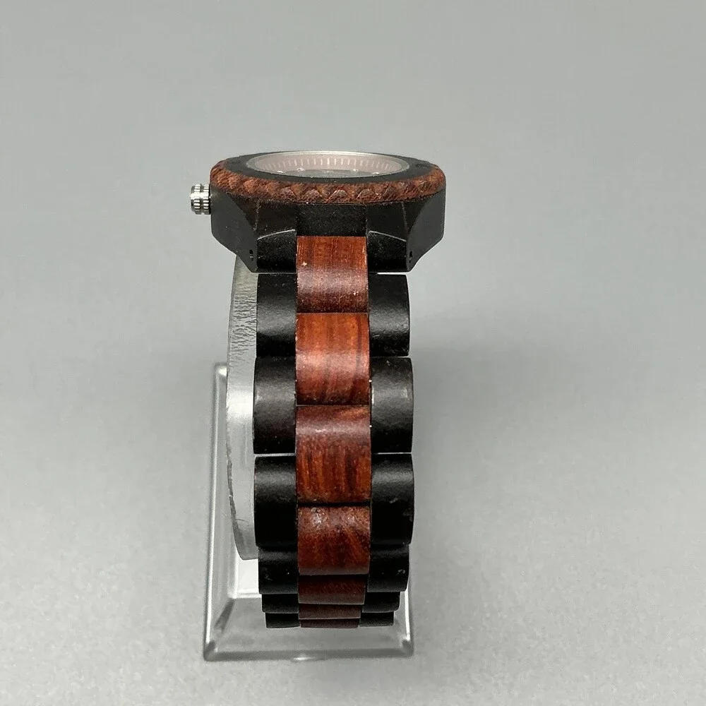 Bewell Womens Watch 31mm Black Dial Wood Bracelet Handcrafted New Battery 7.25